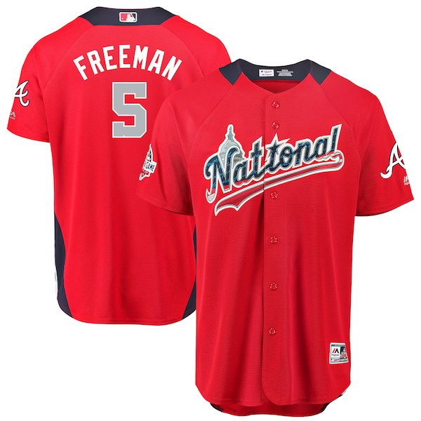 National League #5 Freddie Freeman Red 2018 MLB All-Star Game Home Run Derby Jersey - Click Image to Close